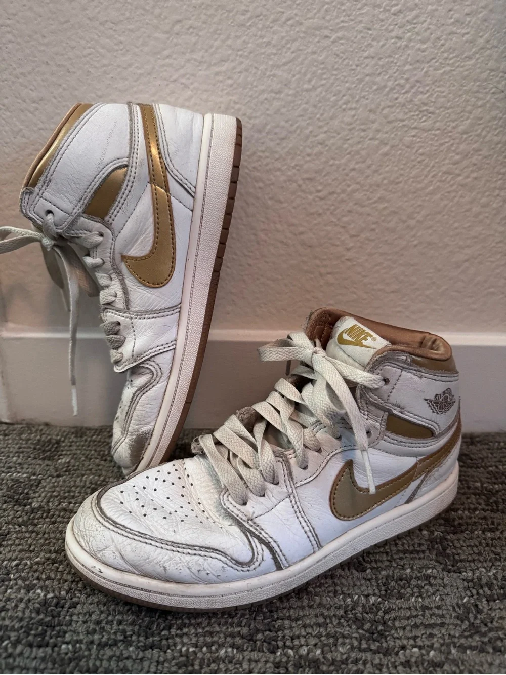 Nike Kids White and Gold High-Top Sneakers